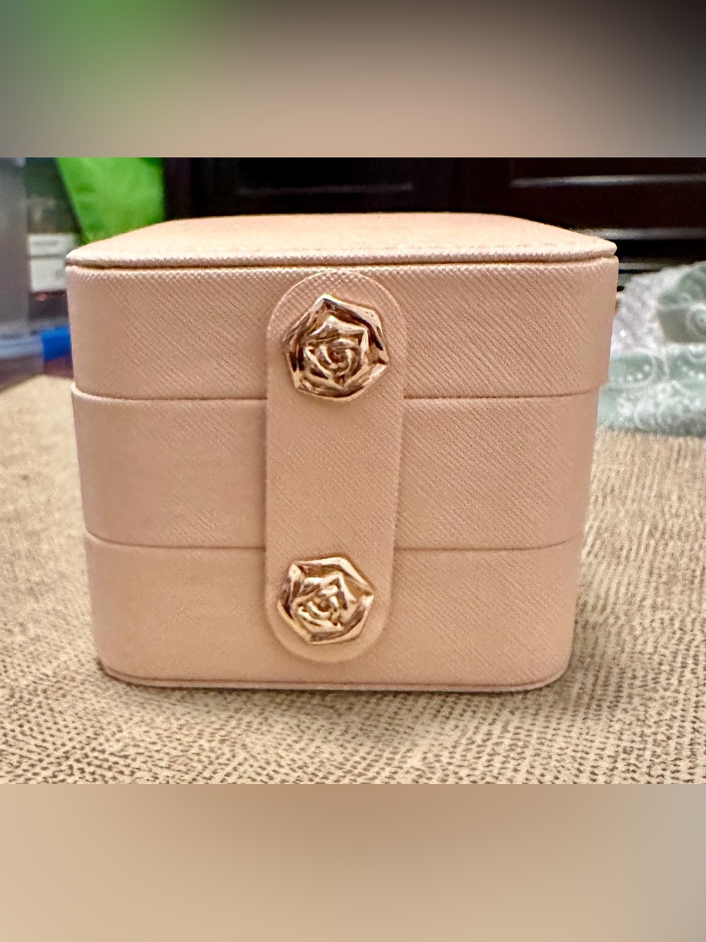 Compact Pale Pink Jewelry Case with Gold Hardware NEW
